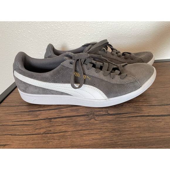 PUMA SoftFoam Logo Sneakers Women's Size 8.5 Gray Suede White Lace-Up - Picture 1 of 5